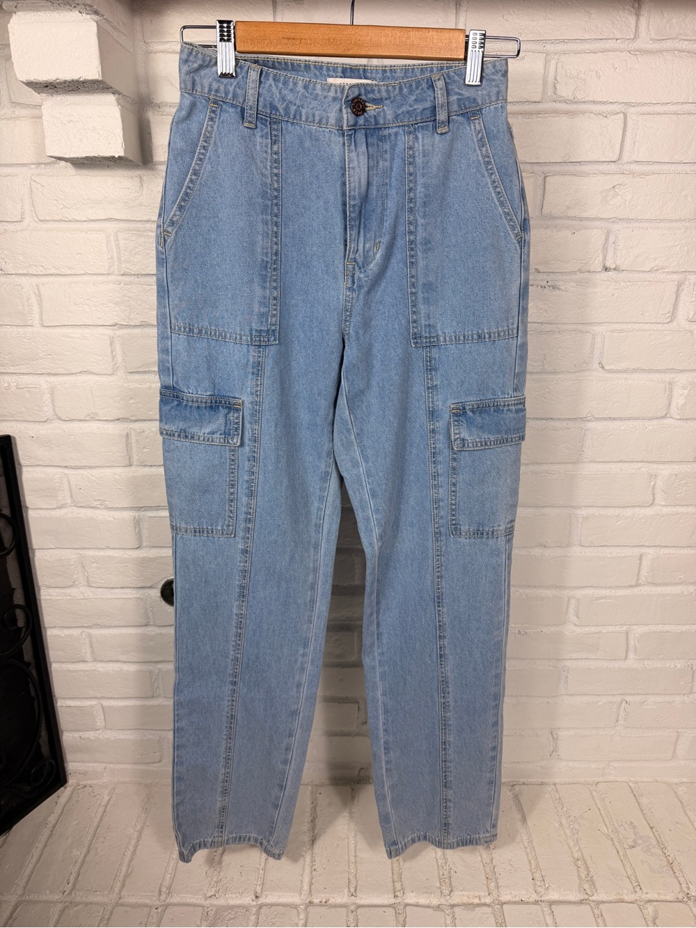 Sincerely Jules Cargo Jeans Women’s US 1 Light Wash High Rise Straight Leg Denim